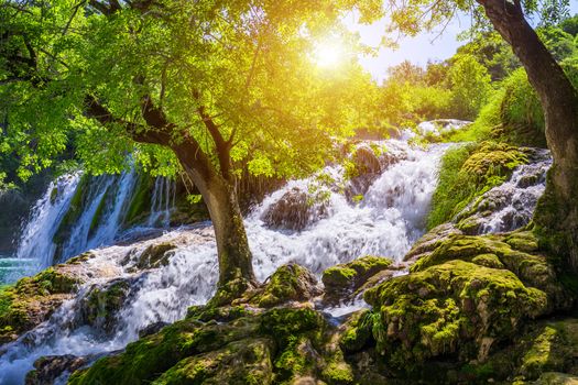 Beautiful Skradinski Buk Waterfall In Krka National Park, Dalmatia, Croatia, Europe. The magical waterfalls of Krka National Park, Split. An incredible place to visit near Split, Croatia.