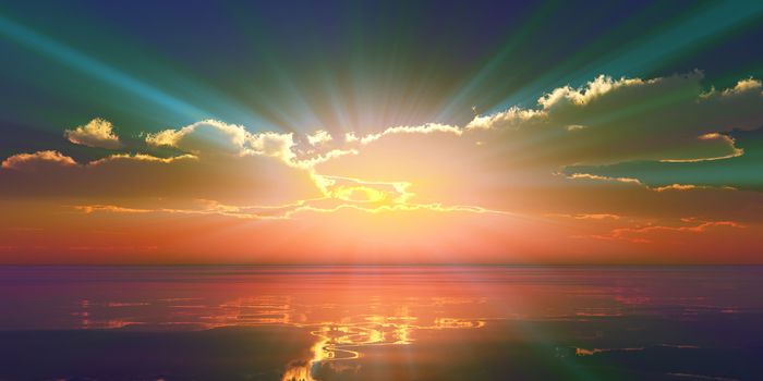 Beautify sunset over sea, sun ray light