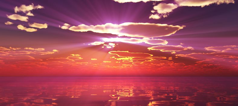 Beautify sunset over sea, sun ray light