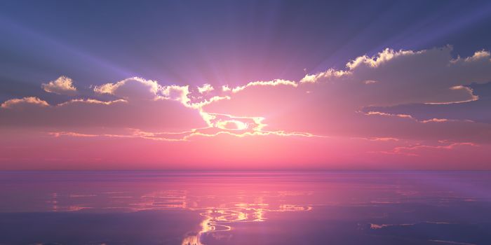 Beautify sunset over sea, sun ray light