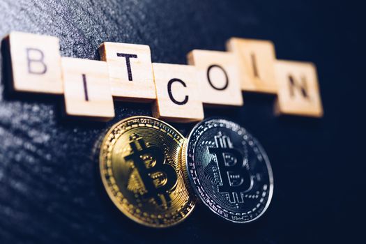 Bitcoin cryptocurrency (crypto currency). Silver Bitcoin and golden Bitcoin symbol. Bitcoin (BTC) cryptocurrency.