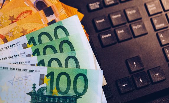 Euro money, Euro cash background. Banknotes of the european union. Euro cash. Many Euro banknotes of different values. 