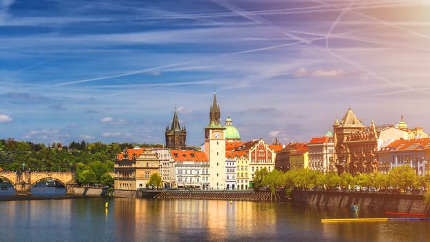 View from the Charles bridge to Smetana museum on the right bank of the river Vltava in the Old Town of Prague. It is dedicated to the life and works of famous Czech composer Bedrich Smetana.