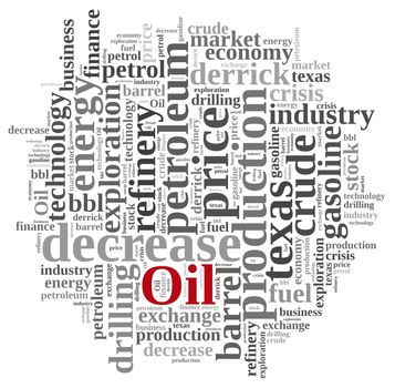 Illustration with word cloud on the price of oil.