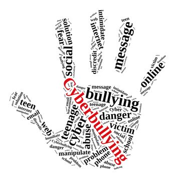 Illustration with word cloud on cyberbullying.