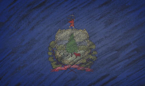 Close-up of national Vermont state flag painted with colored chalk on a blackboard. 3D rendering