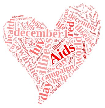 Illustration with word cloud on International AIDS Day.