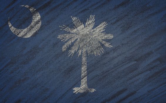 Close-up of national South Carolina state flag painted with colored chalk on a blackboard. 3D rendering