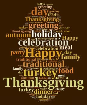 Illustration with word cloud on Thanksgiving.