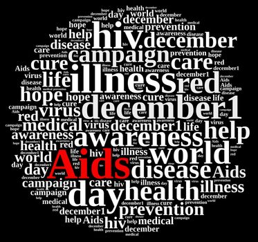 Illustration with word cloud on International AIDS Day.