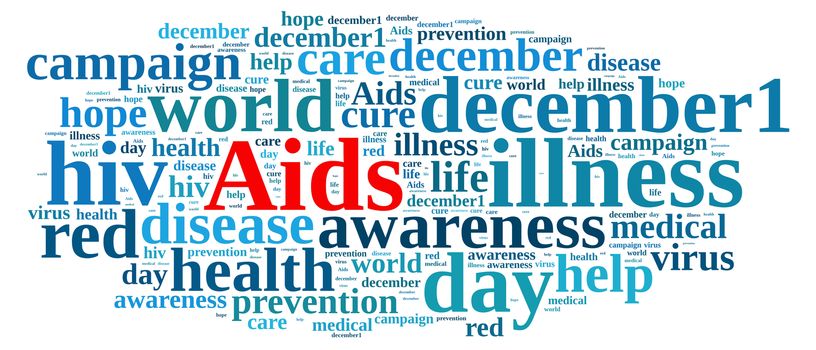 Illustration with word cloud on International AIDS Day.