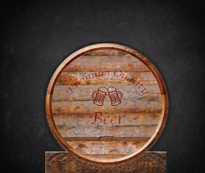 Premium quality beer barrel with wall in the background