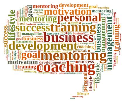 Illustration with word cloud, related to coaching.