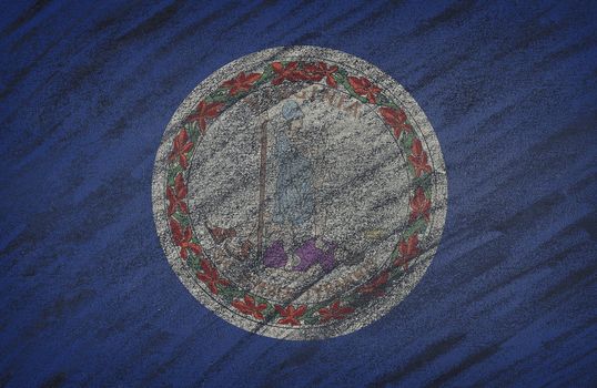 Close-up of national Virginia state flag painted with colored chalk on a blackboard. 3D rendering