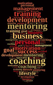 Illustration with word cloud, related to coaching.