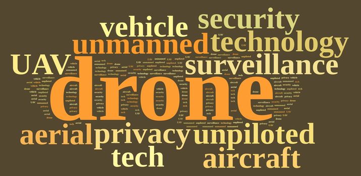 Illustration with word cloud on drone, unmanned aerial vehicle.