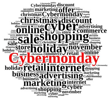 Illustration with word cloud on Cyber Monday.