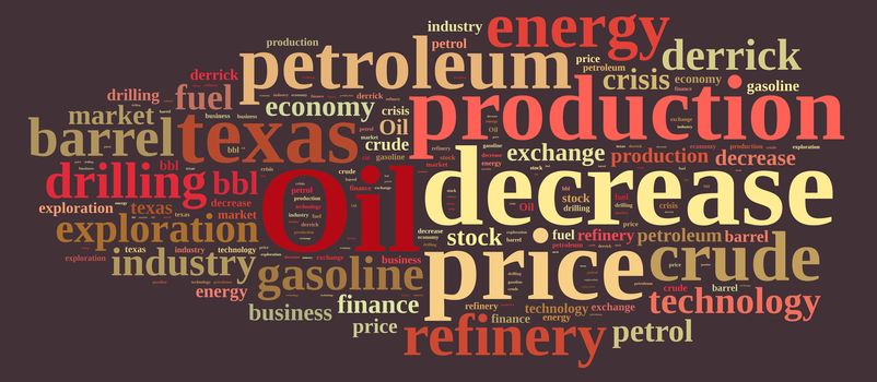 Illustration with word cloud on the price of oil.