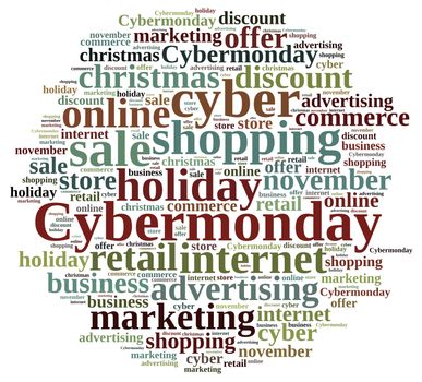 Illustration with word cloud on Cyber Monday.