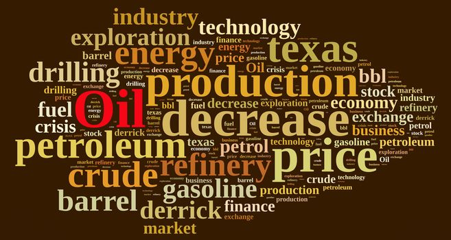 Illustration with word cloud on the price of oil.