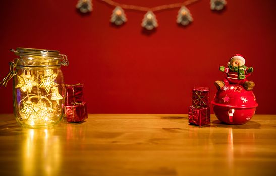 Christmas red background with christmas decoration.