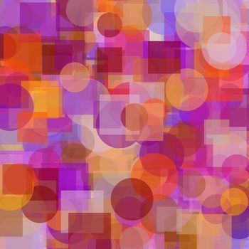 Abstract minimalist brown orange violet illustration with circles squares useful as a background