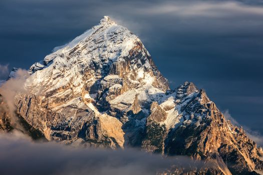 Monte Antelao (3263m) above San Vito di Cadore (close to Cortina d'Ampezzo), is the second highest mountain in Dolomiti, also known as the King of the Mountains, South Tyrol, Italy.