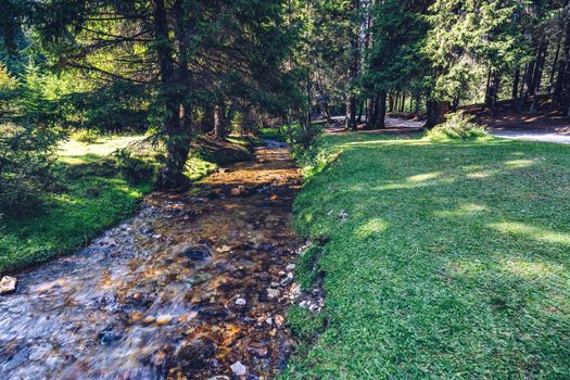 Beautiful view of mountain river in summer. Ialomita river, Romania, Europe. Carpathian mountains, Bucegi Natural Park. Beauty world.