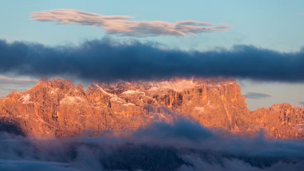 Beautiful view on monumental peaks in Dolomites mountains,Italy