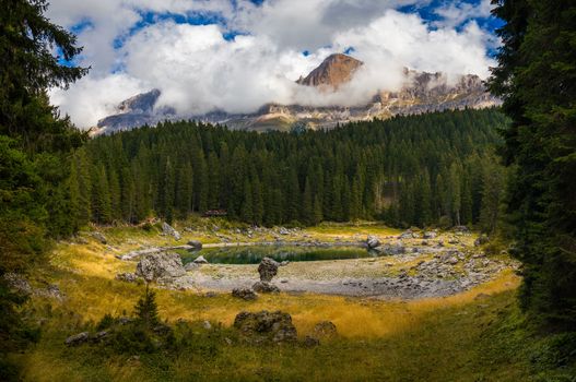 Karersee (Lago di Carezza), is a lake in the Dolomites in South Tyrol, Italy.