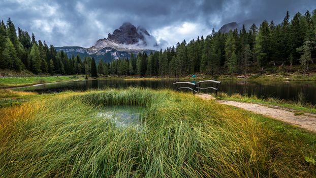 Lake Antorno, Three Peaks of Lavaredo, Lake Antorno and Tre Cime di Lavaredo, Dolomites, Italy