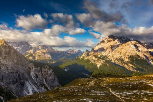 Great view of the National Park Dolomites (Dolomiti), famous location, Tyrol, Alp, Italy, Europe. Dramatic and picturesque scene. Beauty world.