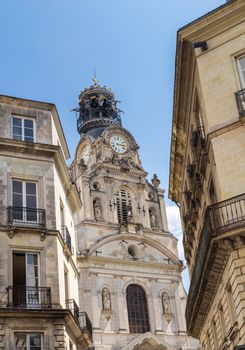 Street view on the beautiful saint Croix church in Nantes city in France