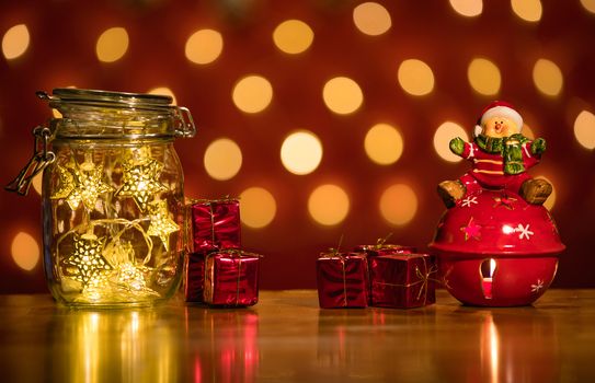 Christmas decoration on abstract background, vintage filter, soft focus