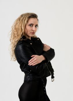 Moody Young Woman in Leather jacket