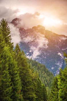 Alpine landscape with mountain peaks in the Dolomites, Italy, Europe