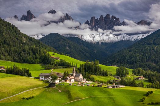 Santa Maddalena/Santa Magdalena and Dolomites range, Funes, South Tyrol, Italy
