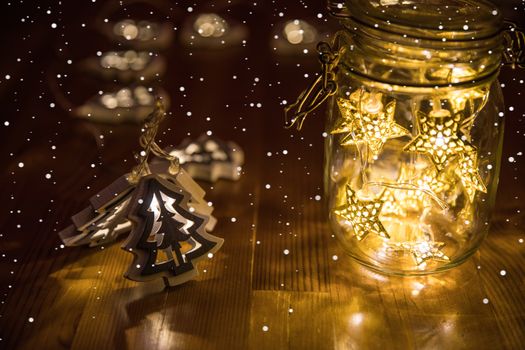 Christmas decoration on abstract background, vintage filter, soft focus