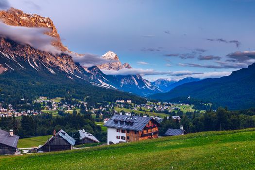 Boite Valley with Monte Antelao, the highest mountain in the eastern Dolomites in northeastern Italy, southeast of the town of Cortina d'Ampezzo, in the region of Cadore, Italy.