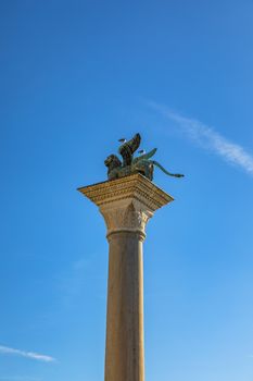 The winged lion of St Mark, symbol of the Venetian Republic, in Piazza delle Erbe, Verona (UNESCO world heritage site), Veneto, Italy