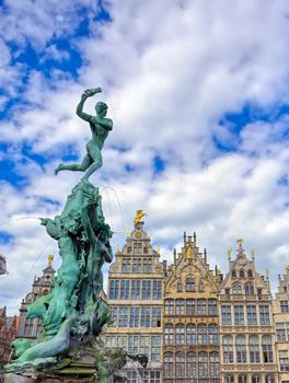 The Brabo Fountain located in the Grote Markt (Main Square) of Antwerp (Antwerpen), Belgium.