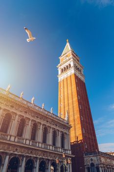 Piazza San Marco with Campanile. Venice, Italy. Campanile di Venezia located at Piazza San Marco, Italy