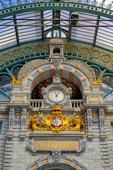 The interior of the Antwerp (Antwerpen), Belgium railway station.