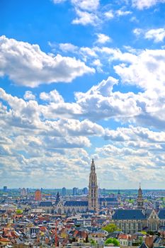 An aerial view of Antwerp (Antwerpen), Belgium on a sunny day.