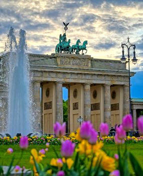 The Brandenburg Gate located in Pariser Platz in the city of Berlin, Germany.