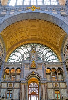The interior of the Antwerp (Antwerpen), Belgium railway station.