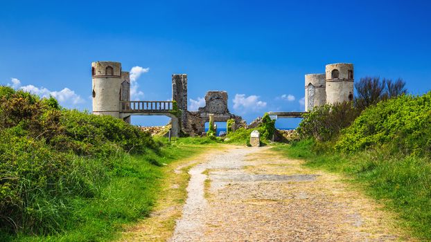 Ruins of the Manoir de Coecilian of the French poet Saint-Pol-Roux / Paul-Pierre Roux in Camaret-sur-Mer, Brittany, France