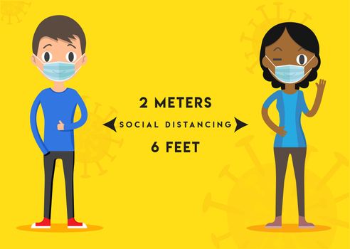 Keep Distance Sign. Coronovirus Epidemic Protective Equipment. Preventive measures. Steps to protect yourself. Keep the 2 meters Distance. Vector illustration.