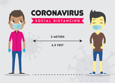 Keep Distance Sign. Coronovirus Epidemic Protective Equipment. Preventive measures. Steps to protect yourself. Keep the 2 meters Distance. Vector illustration.