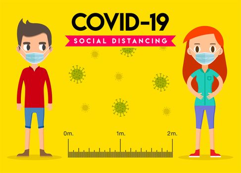 Social distancing, keep distance in public people society to protect from COVID-19. Coronavirus Outbreak. 